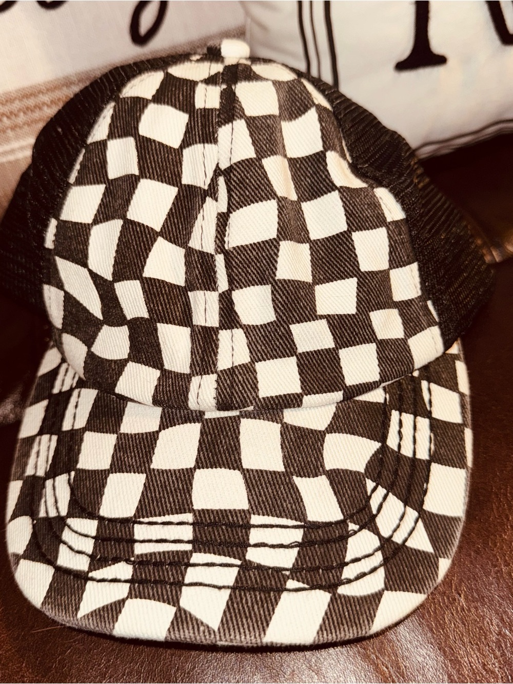 C.C Black & White Checkerboard Mesh Trucker Hat